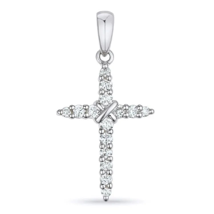 kors diamant anheng i 14 karat hvitt gull 0,33 ct