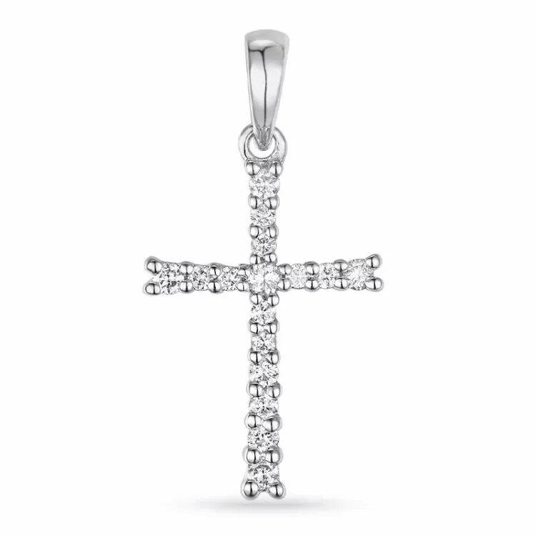 kors diamant anheng i 14 karat hvitt gull 0,155 ct