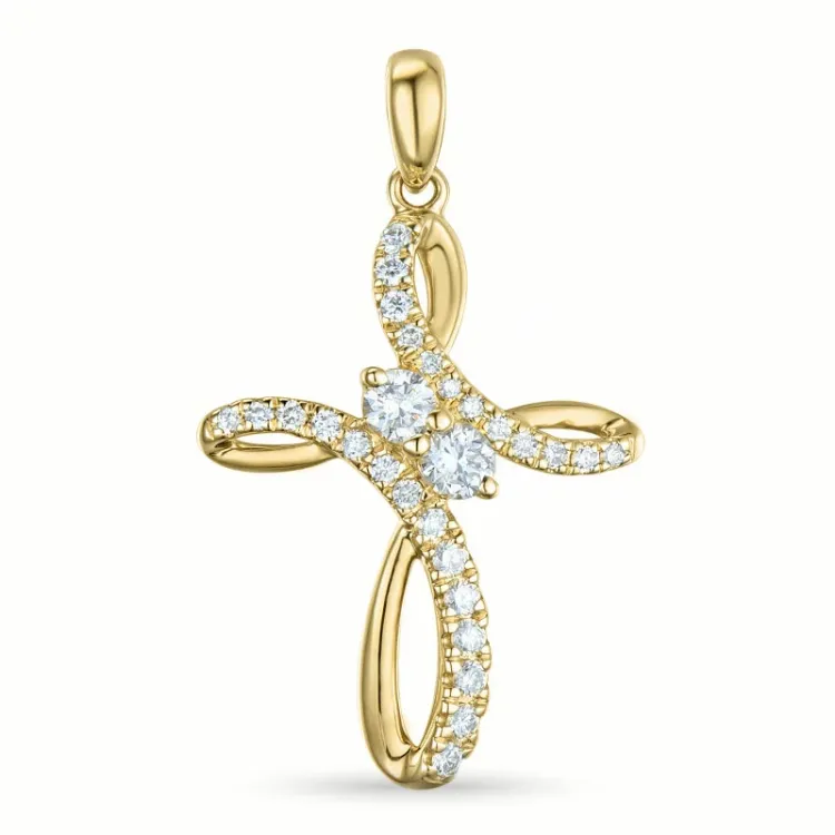 kors diamant anheng i 14 karat gull 0,322 ct