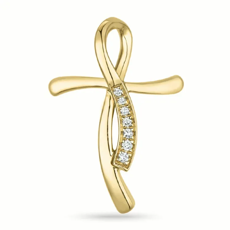 kors diamant anheng i 14 karat gull 0,041 ct
