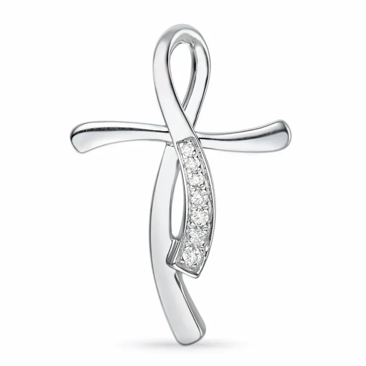 kors diamant anheng i 14 karat hvitt gull 0,041 ct