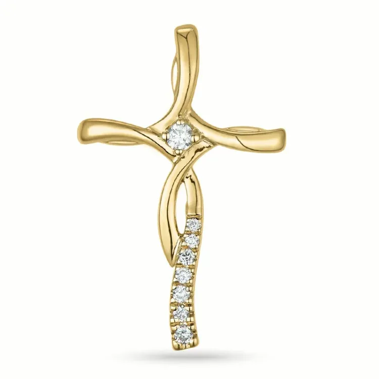 kors diamant anheng i 14 karat gull 0,07 ct