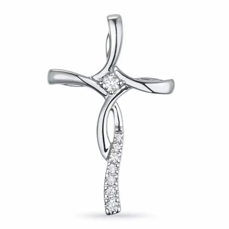 kors diamant anheng i 14 karat hvitt gull 0,07 ct