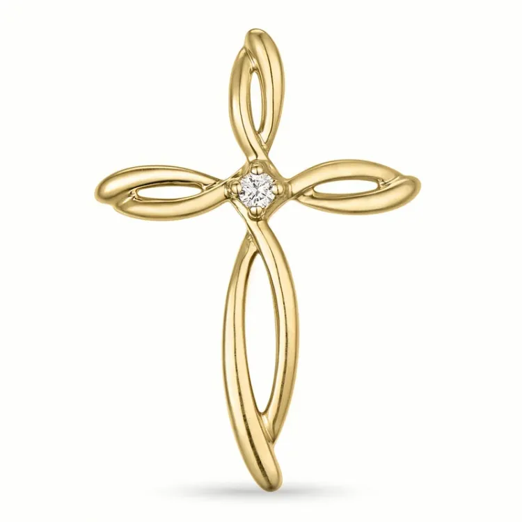 kors diamant anheng i 14 karat gull 0,019 ct