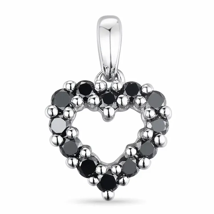 hjerte svart diamant anheng i 14 karat hvitt gull 0,264 ct