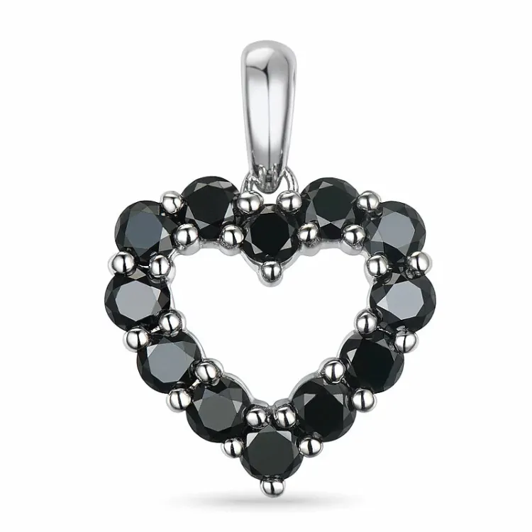 hjerte svart diamant anheng i 14 karat hvitt gull 0,96 ct