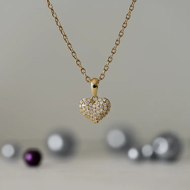 hjerte diamant anheng i 14 karat gull 0,288 ct