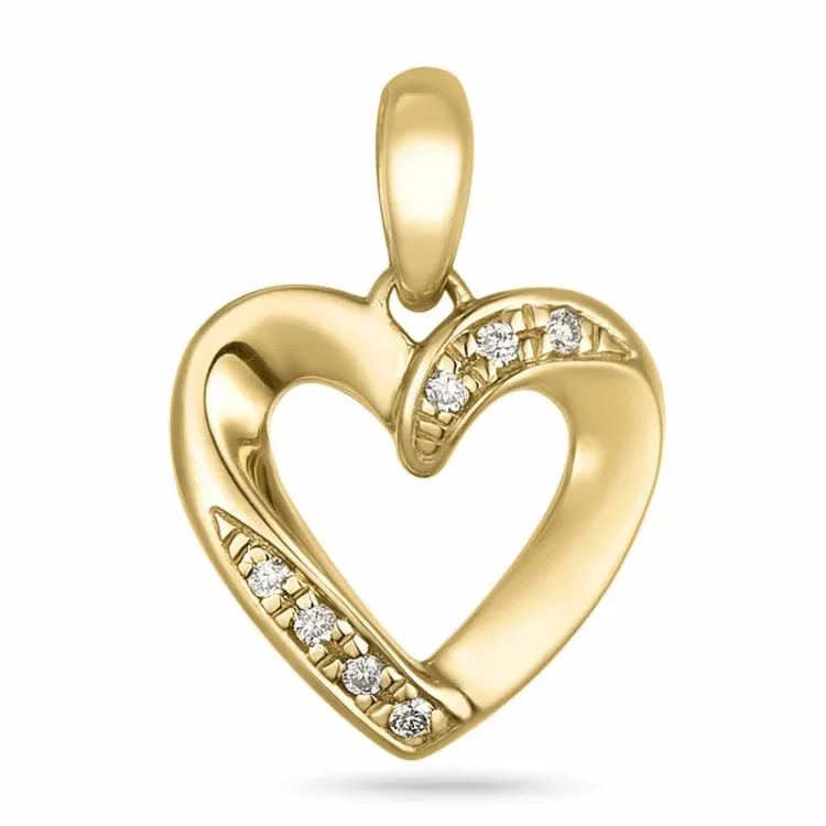 hjerte diamant anheng i 14 karat gull 0,03 ct