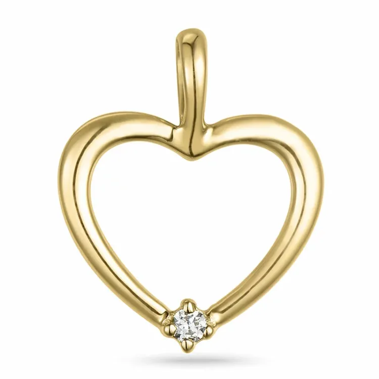 hjerte diamant anheng i 14 karat gull 0,019 ct