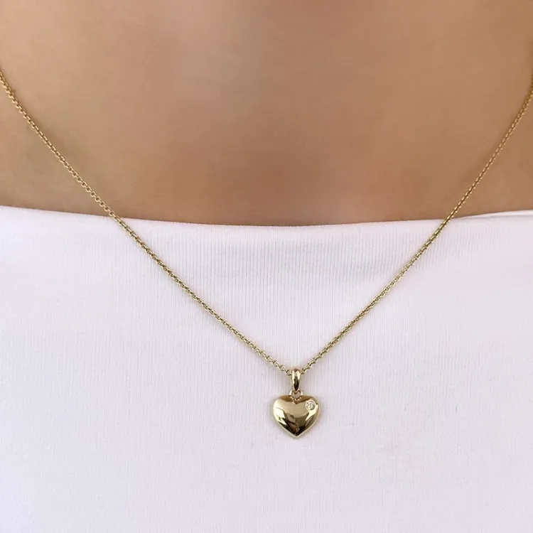 hjerte diamant anheng i 14 karat gull 0,015 ct