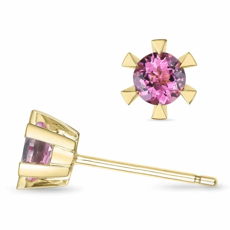2 x 0,28 ct rosa turmalin solitaireørepynt i 14 karat gull med turmalin