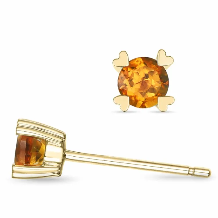2 x 0,19 ct citrin solitaireørepynt i 14 karat gull med citrin