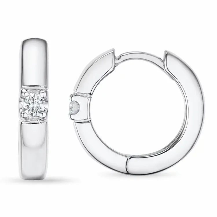 14 mm diamant creol i 14 karat hvitt gull med diamant