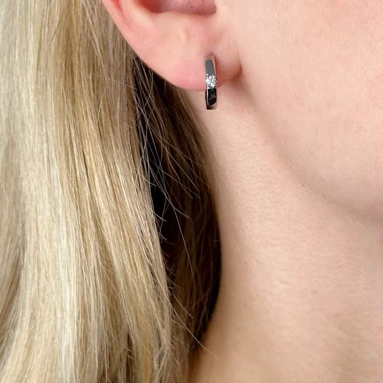 14 mm diamant creol i 14 karat hvitt gull med diamant