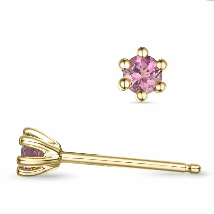 2 x 0,10 ct rosa turmalin solitaireørepynt i 14 karat gull med turmalin