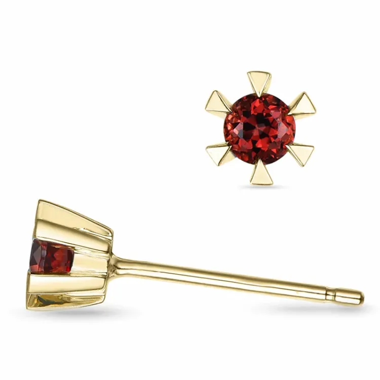 2 x 0,14 ct granat solitaireørepynt i 14 karat gull med granat