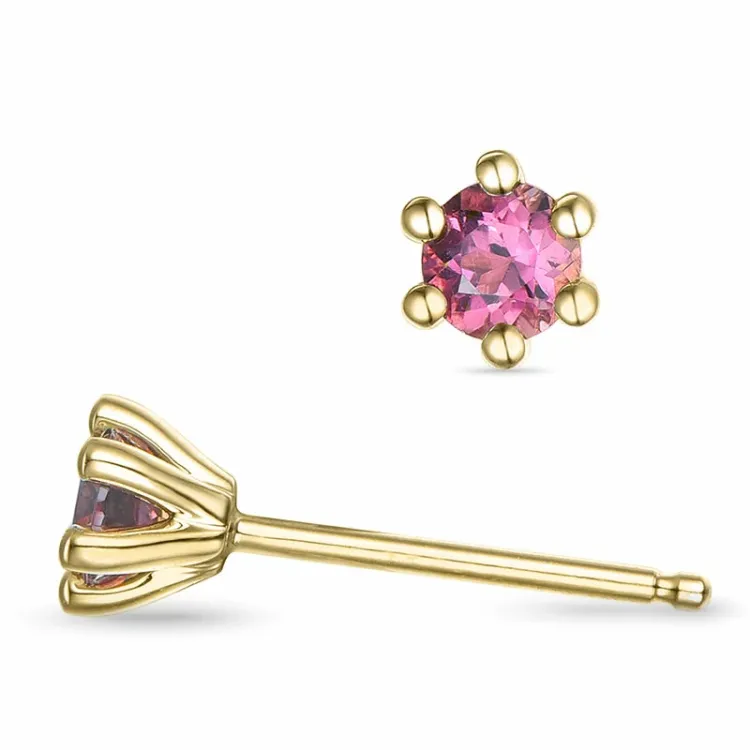2 x 0,22 ct rosa turmalin solitaireørepynt i 14 karat gull med turmalin