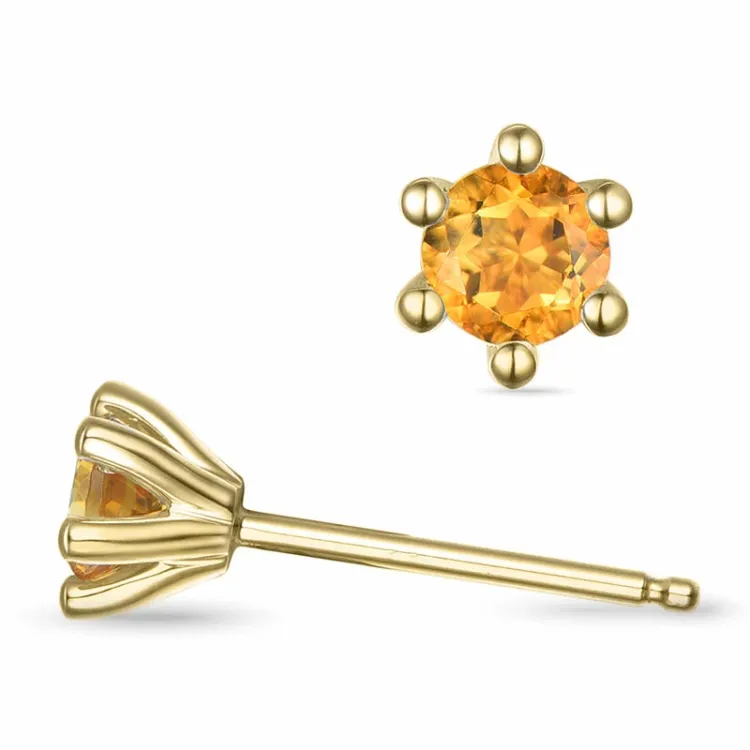 2 x 0,25 ct citrin solitaireørepynt i 14 karat gull med citrin