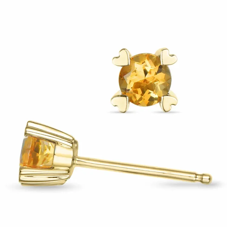 2 x 0,25 ct citrin solitaireørepynt i 14 karat gull med citrin