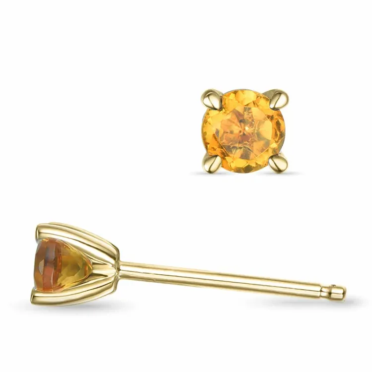 2 x 0,19 ct citrin solitaireørepynt i 14 karat gull med citrin
