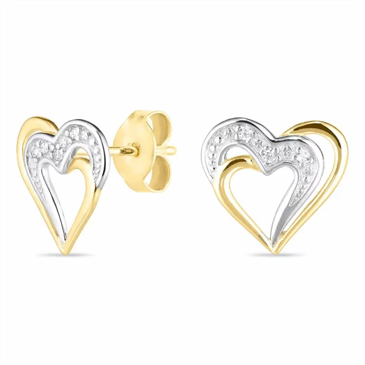 hjerte øredobber i 14 karat gull med rhodium med zirkon