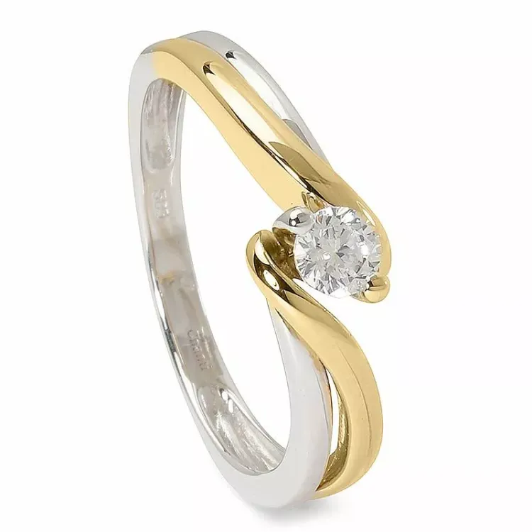 zirkon ring i 14 karat gull med rhodium