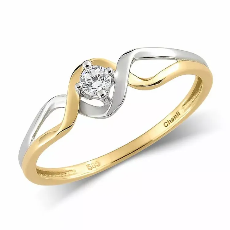hvit zirkon ring i 14 karat gull med rhodium