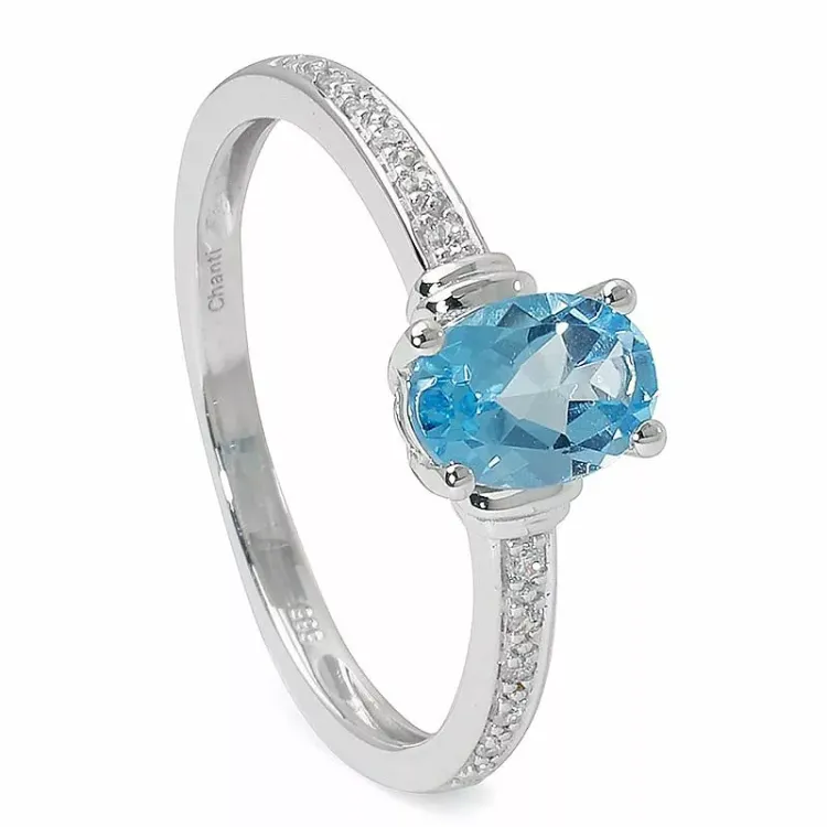 Elegant oval topas ring i 14 karat hvitt gull