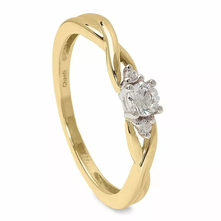 Glatt  hvit zirkon ring i 14 karat gull med rhodium