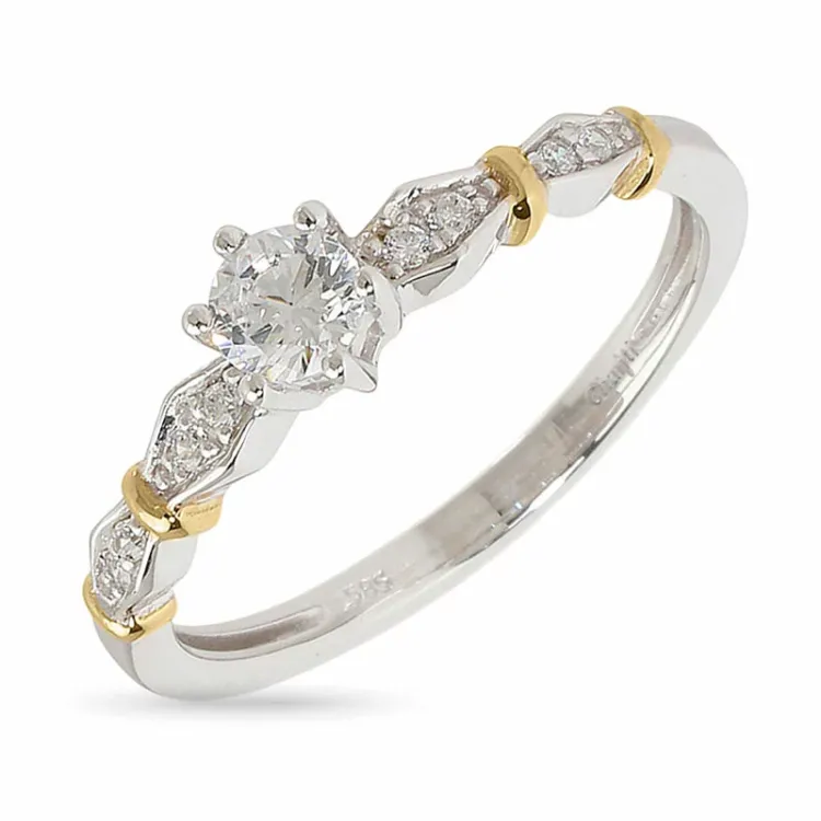 hvit zirkon ring i 14 karat gull og hvitt gull