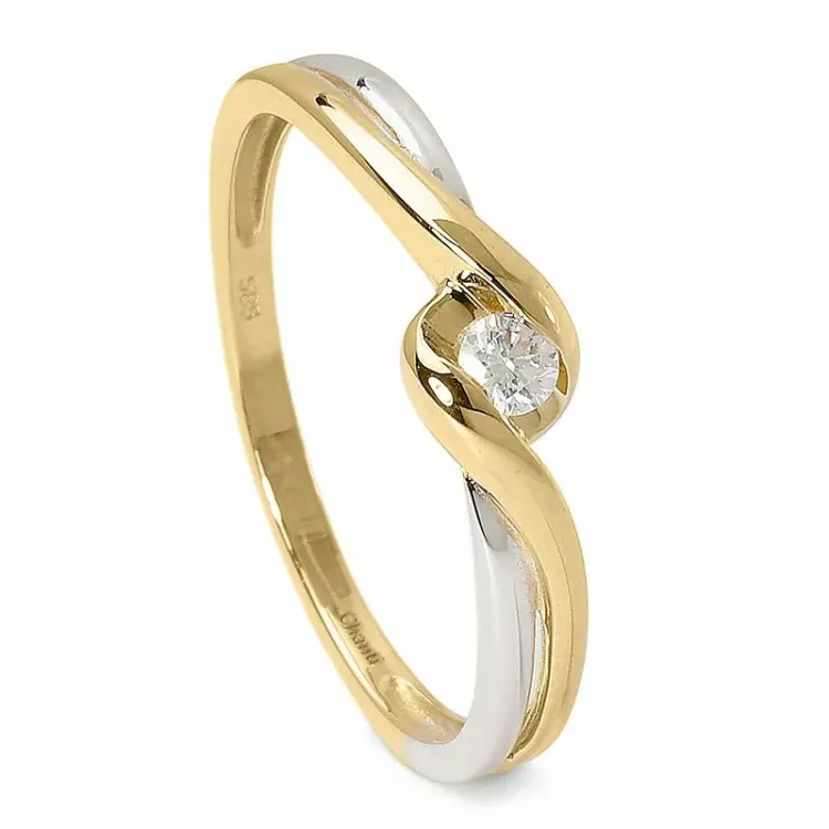 Enkel diamant gull ring i 14 karat gull med rhodium 0,08 ct