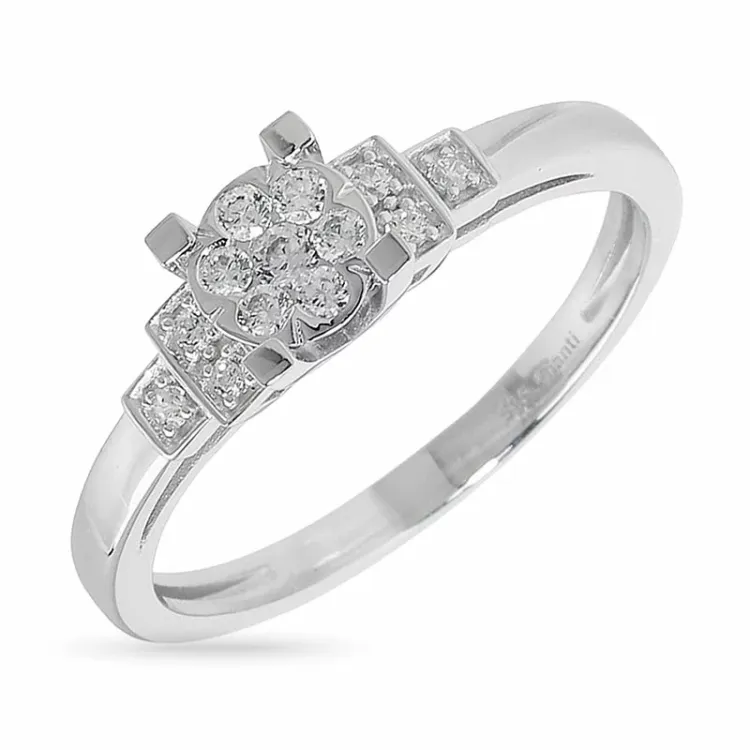 stor zirkon ring i 14 karat hvitt gull