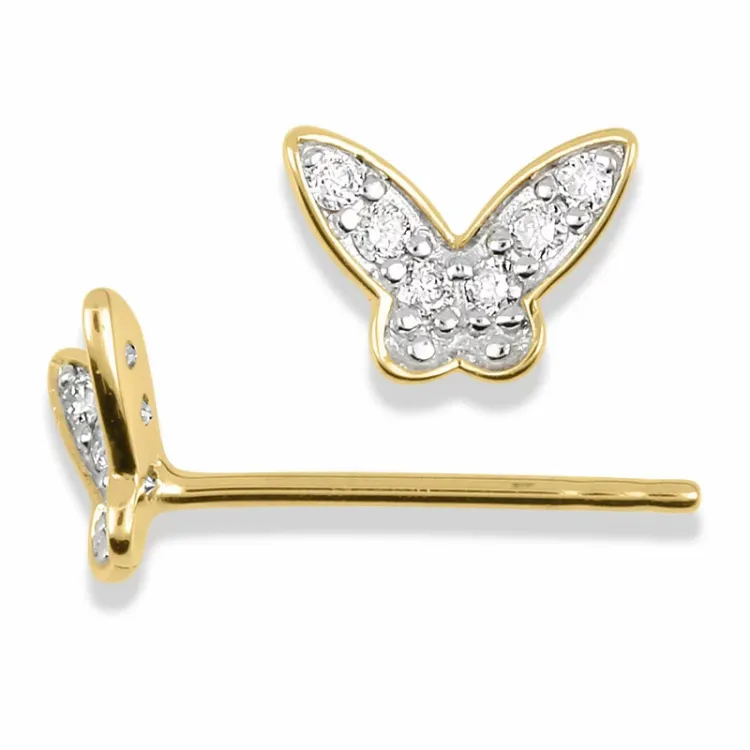 sommerfugl ørestikker i 14 karat gull med rhodium med diamant