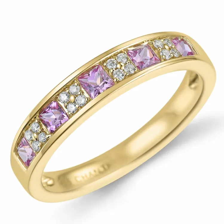rosa safir diamantring i 14 karat gull 0,66 ct 0,08 ct