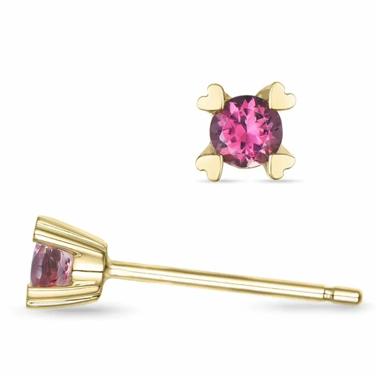 2 x 0,10 ct rosa turmalin solitaireørepynt i 14 karat gull med turmalin