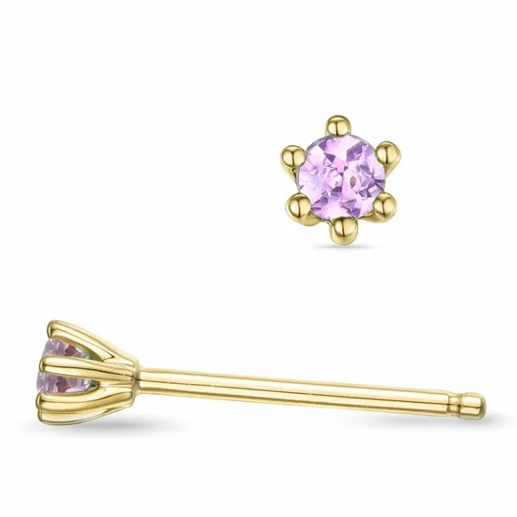 2 x 0,07 ct rosa safir solitaireørepynt i 14 karat gull med rosa safir 