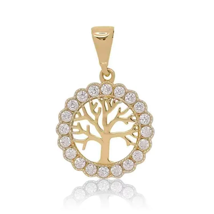 13 mm livets tre zirkon anheng i 9 karat gull