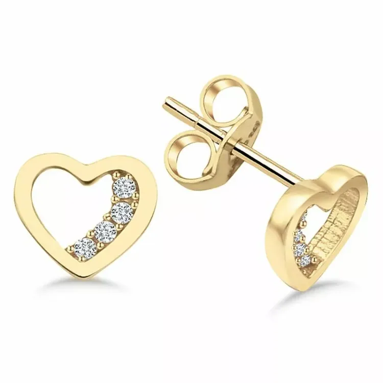 hjerte ørestikker i 9 karat gull med zirkon - Gold Collection
