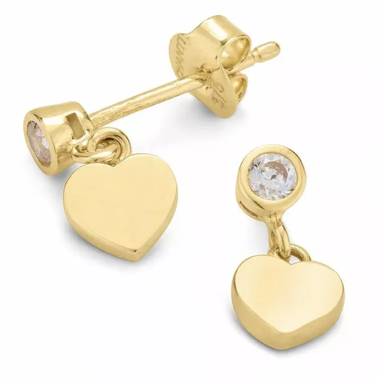 Lange hjerte øredobber i 9 karat gull med zirkoner