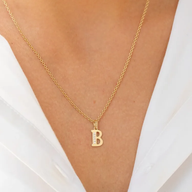bokstav b zirkon anheng i 9 karat gull - My Letter