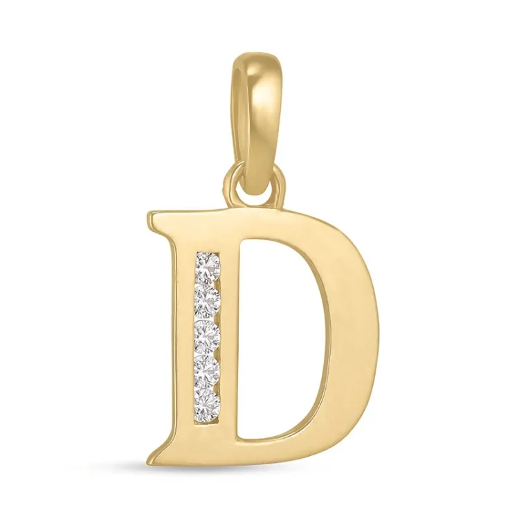 bokstav d zirkon anheng i 9 karat gull - My Letter