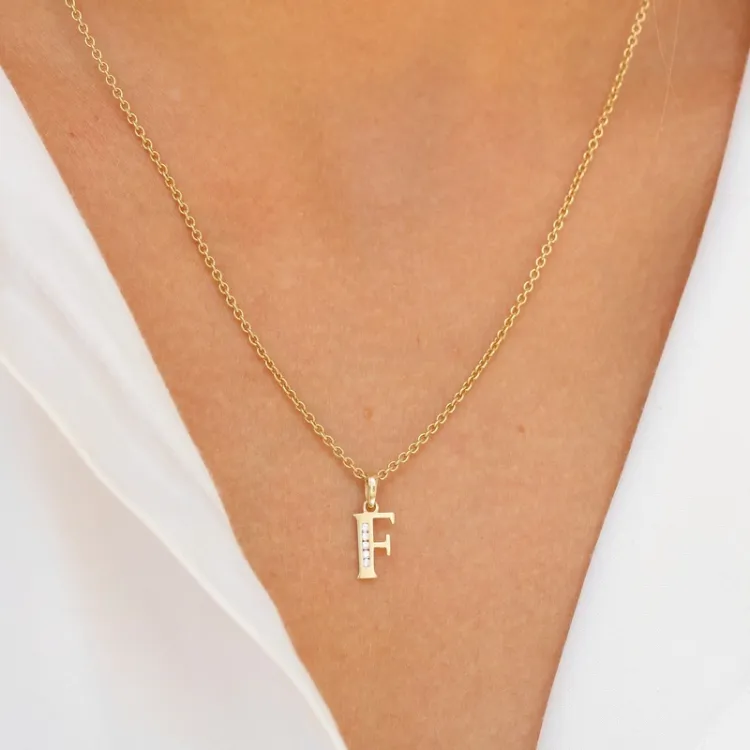 bokstav f zirkon anheng i 9 karat gull - My Letter