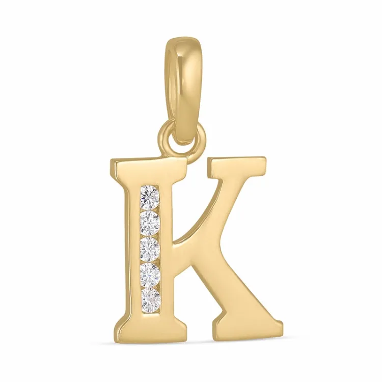 bokstav k zirkon anheng i 9 karat gull - My Letter