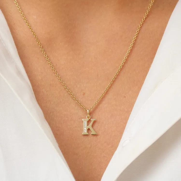 bokstav k zirkon anheng i 9 karat gull - My Letter