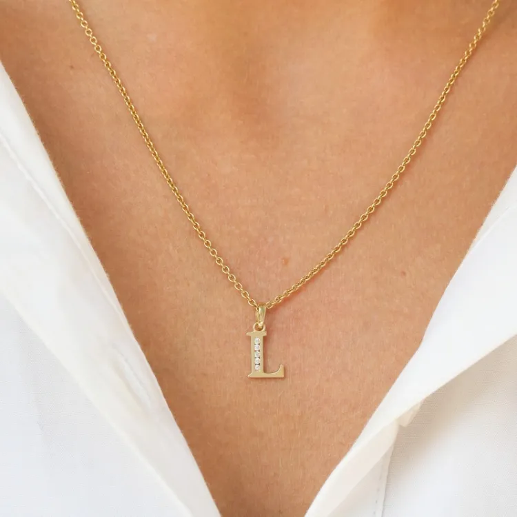 bokstav l zirkon anheng i 9 karat gull - My Letter