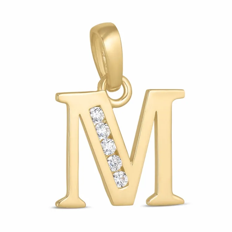 bokstav m zirkon anheng i 9 karat gull - My Letter