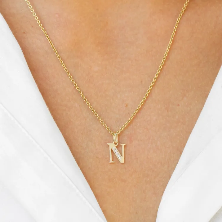 bokstav n zirkon anheng i 9 karat gull - My Letter