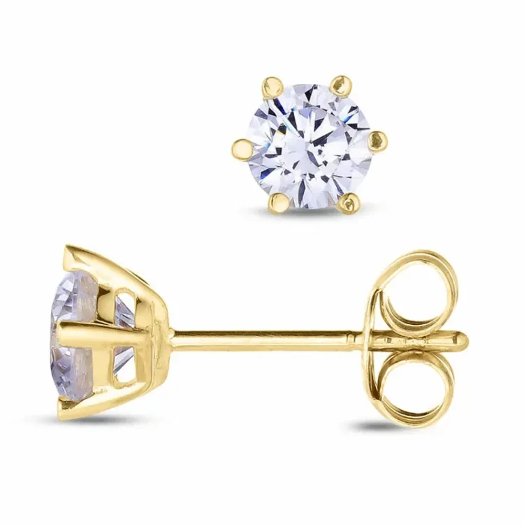 runde ørestikker i 9 karat gull med zirkon - Gold Collection
