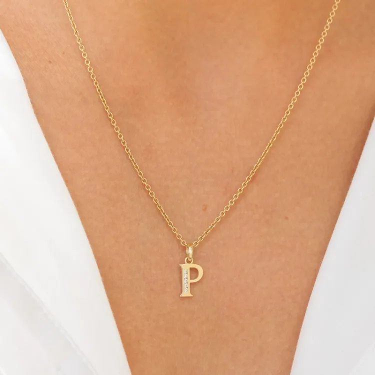 bokstav p zirkon anheng i 9 karat gull - My Letter