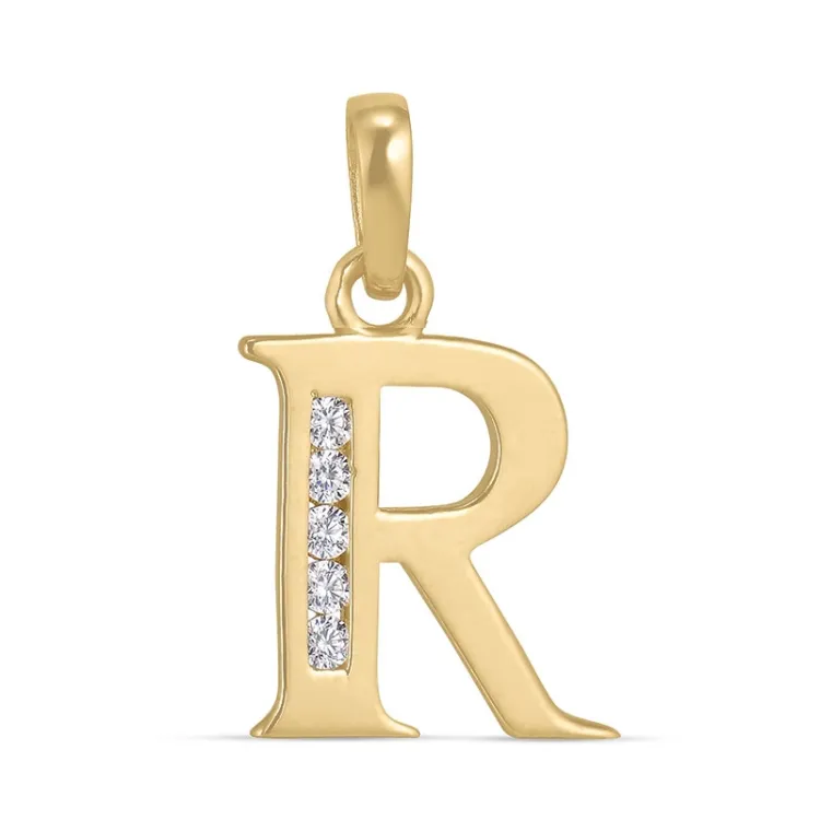 bokstav r zirkon anheng i 9 karat gull - My Letter